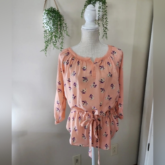 Rebecca Taylor Tops - Rebecca Taylor Womens Size 4 Silk peach pink floral blouse lightweight top